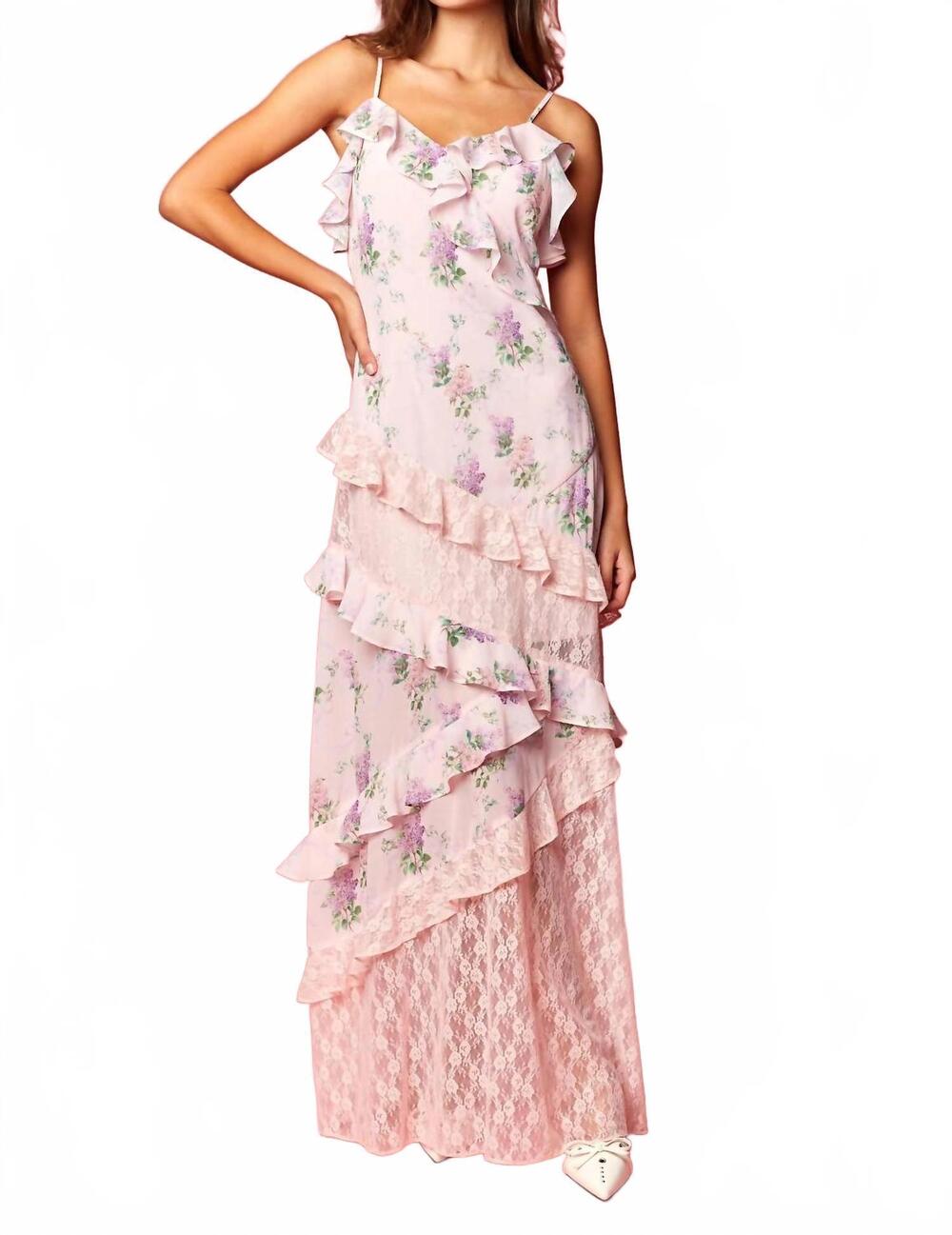 NEW RAWYALTY floral lace ruffle maxi dress in pink